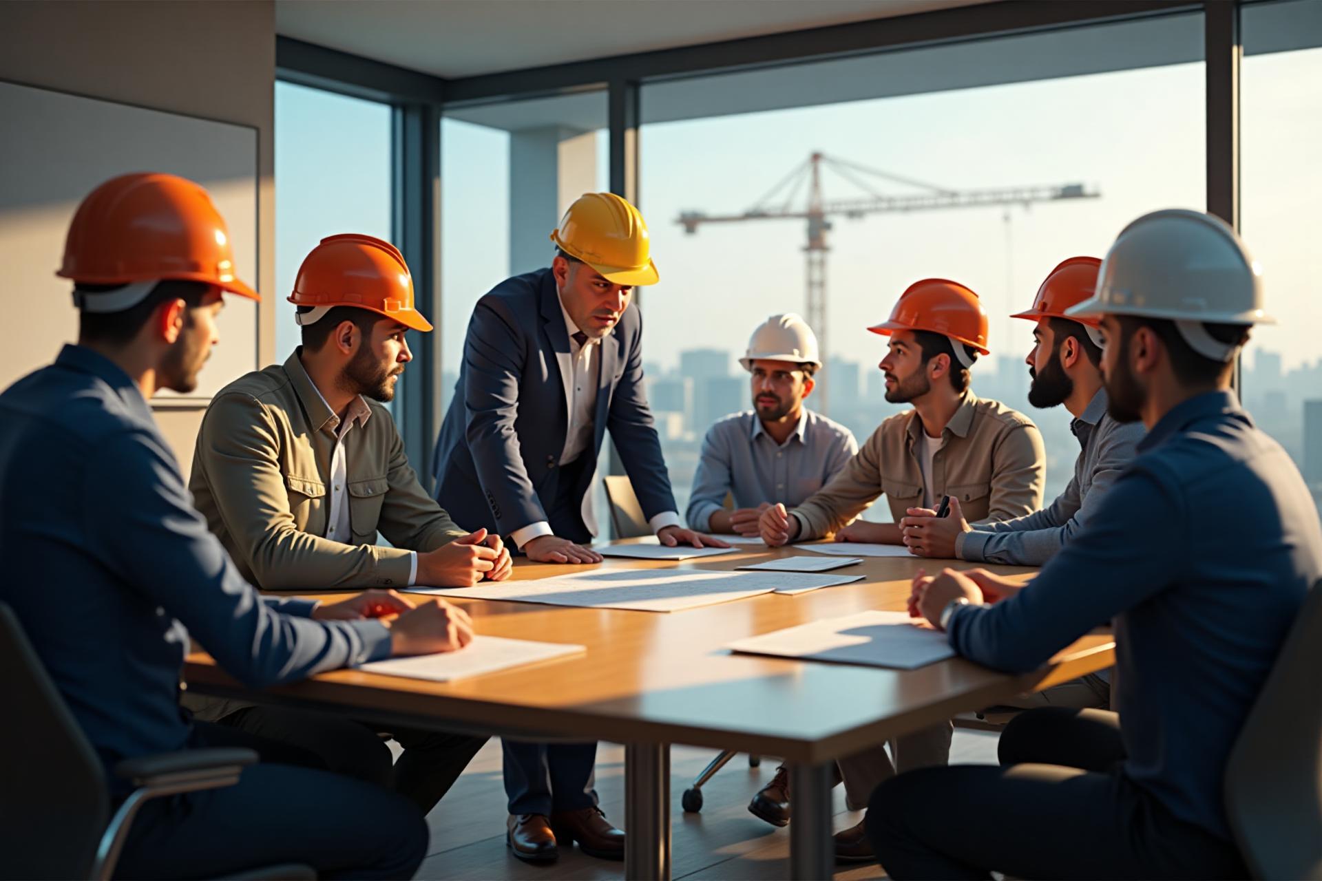 Construction health and safety software training session with workers learning WHS protocols