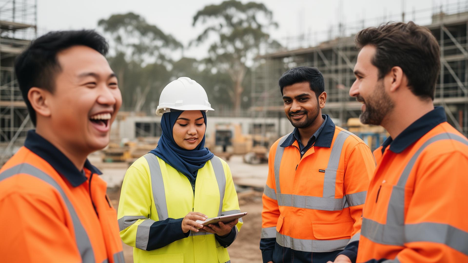 Diverse Australian workforce in hi-vis safety gear — compliance training for employees across construction, agriculture and manufacturing