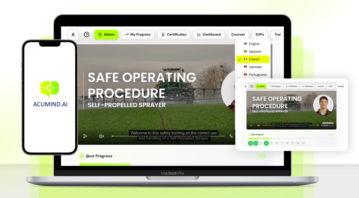 Acumind AI Learning Management System platform preview on desktop, tablet and mobile devices