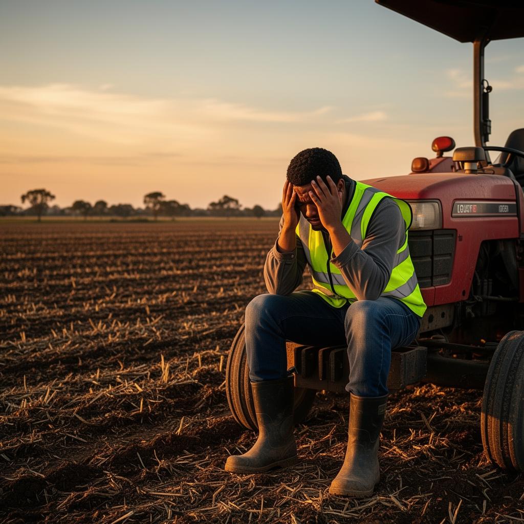 Worker experiencing workplace stress and fatigue on a construction site
