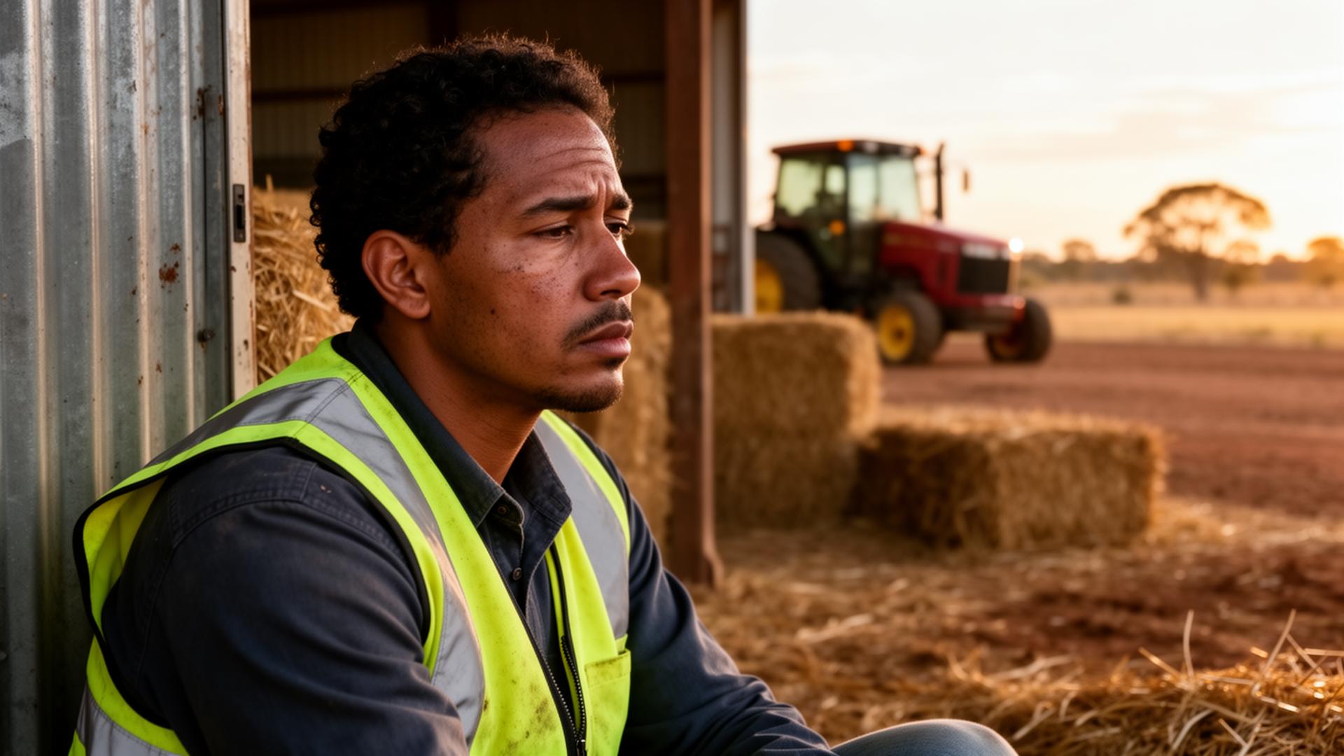 Diverse team of workers in high-vis vests having a supportive workplace wellbeing discussion